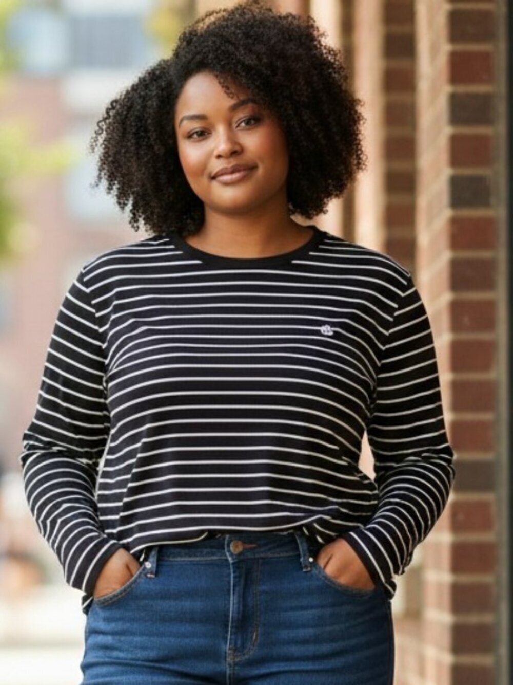 Lauren Ralph Lauren Womens 2X Black White Striped Long Sleeve T Shirt Tee Top